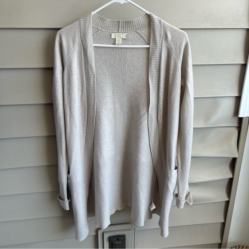 St Tropez West Womens Medium Taupe‎ Beige Gray Open Front Cashmere Cardigan